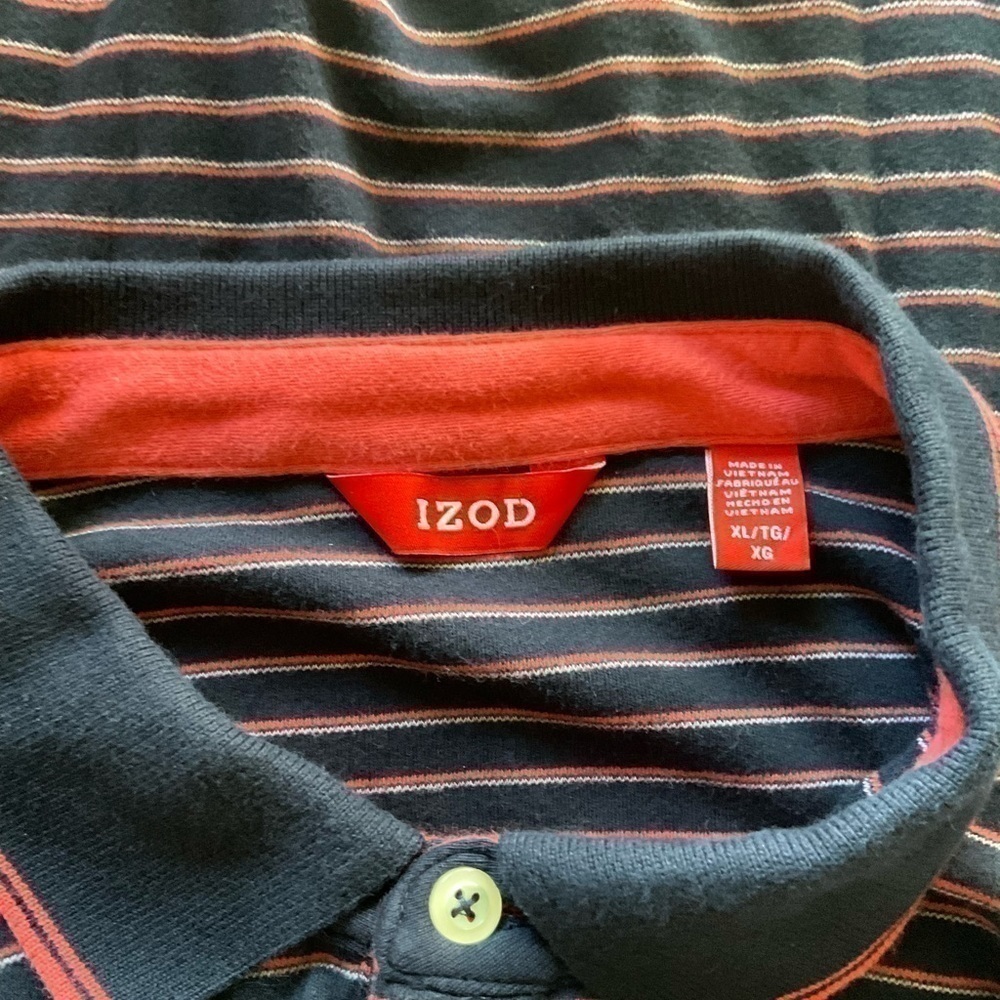 Men’s used IZOD polo golf shirt size XL black red striped Pre own - Picture 2 of 4
